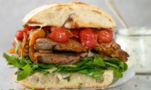 Lamb Steak Sandwiches With Roasted Garlic Mayo